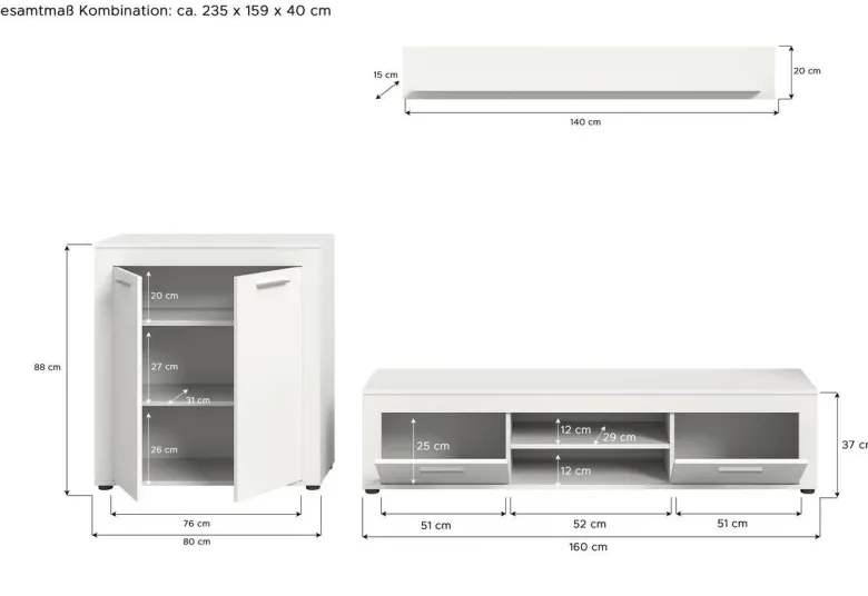 Wohnwand Jam weiß B/H/T: ca. 255x159x35 cm