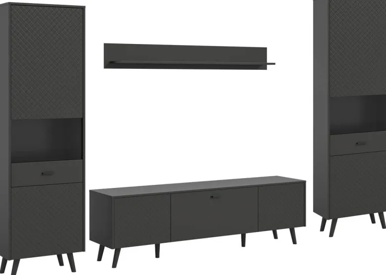 Wohnwand LINEA grau schwarz B/H/T: ca. 331x195x40 cm