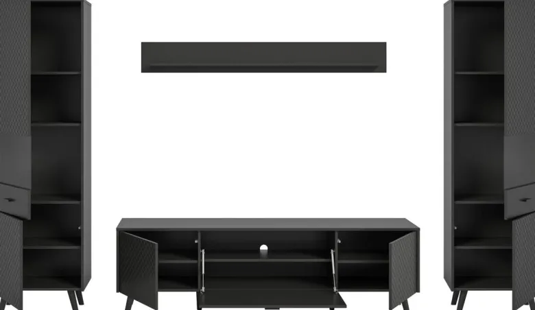 Wohnwand LINEA grau schwarz B/H/T: ca. 331x195x40 cm