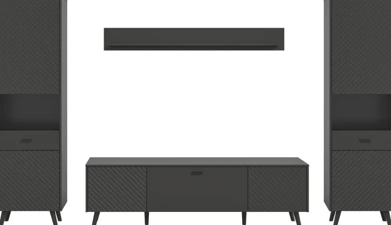 Wohnwand LINEA grau schwarz B/H/T: ca. 331x195x40 cm