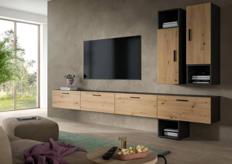 Wohnwand-Set TheOne Eiche Artisan Nachbildung anthrazit B/H/T: ca. 75x32x34 cm