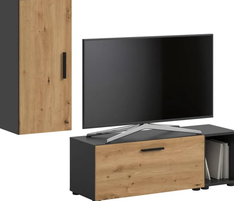 Wohnwand-Set TheOne Eiche Artisan Nachbildung anthrazit B/H/T: ca. 75x32x34 cm