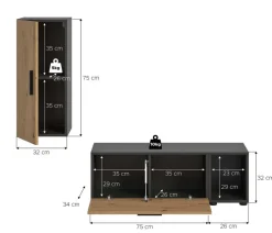 Wohnwand-Set TheOne Eiche Artisan Nachbildung anthrazit B/H/T: ca. 75x32x34 cm