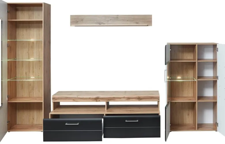Wohnwand Sonate Eiche Nachbildung schwarz matt B/H/T: ca. 340x208x52 cm