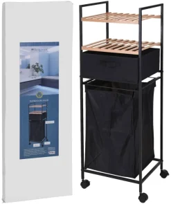 Wäschewagen schwarz Bambus B/H/T: ca. 38x105x33 cm