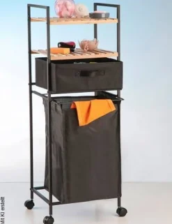 Wäschewagen schwarz Bambus B/H/T: ca. 38x105x33 cm