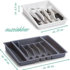 Zeller Besteckkasten ausziehbar grau B/H/L: ca. 38x7x48 cm